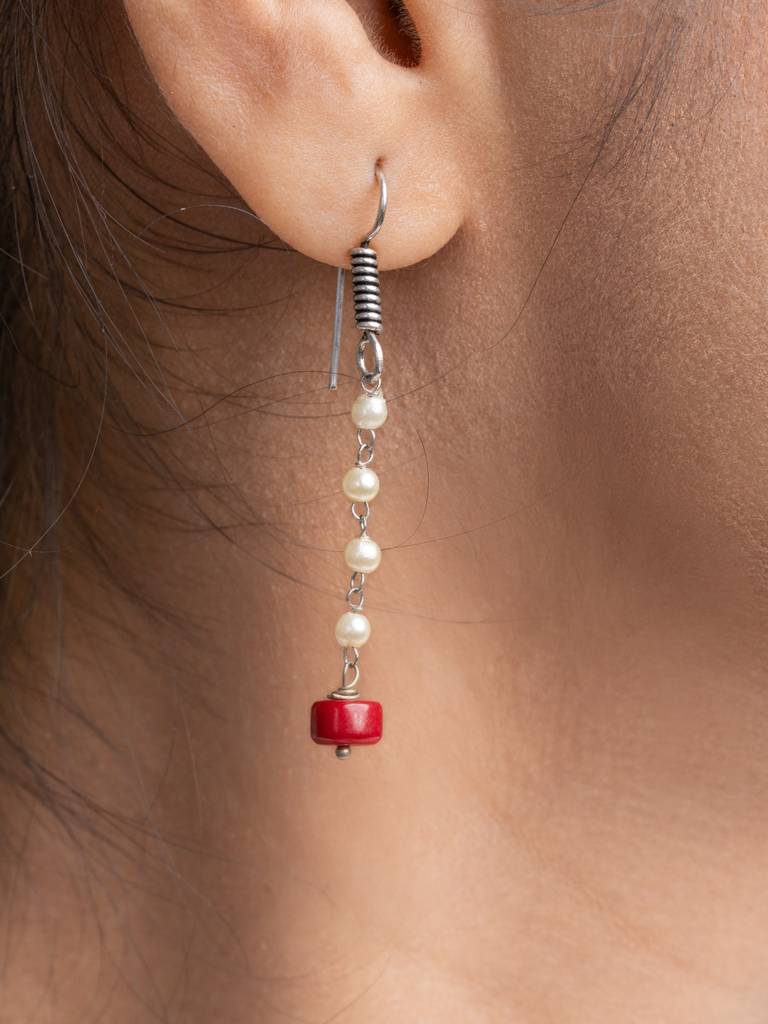 Red Mother Of Pearl Coral & Pearl Chain Necklace Set : LAANP143