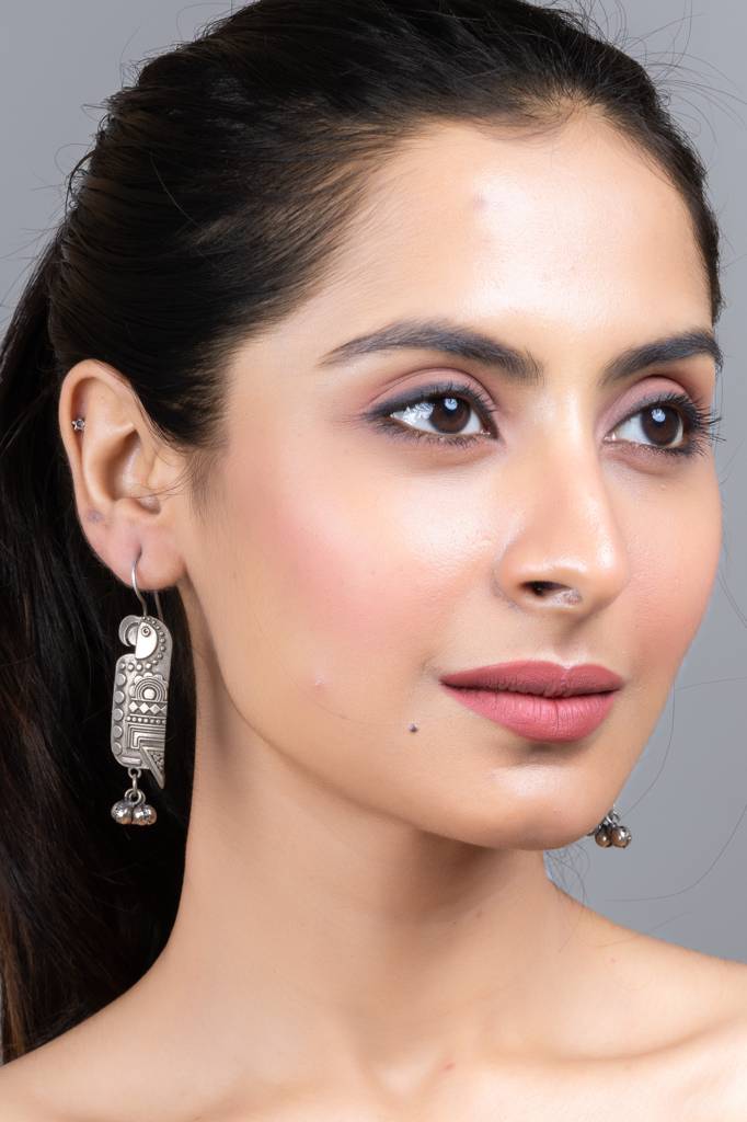Oxidized Silver Parrot Bird Earrings - Unique Statement Design For Daily And Special Occasions : LAAER595
