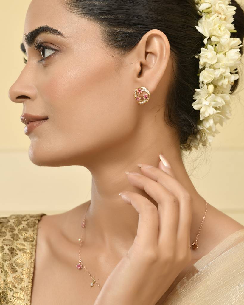 Lotus Bloom 925 Silver Stud Earrings In 22Kt Gold Plated : RV-L-7