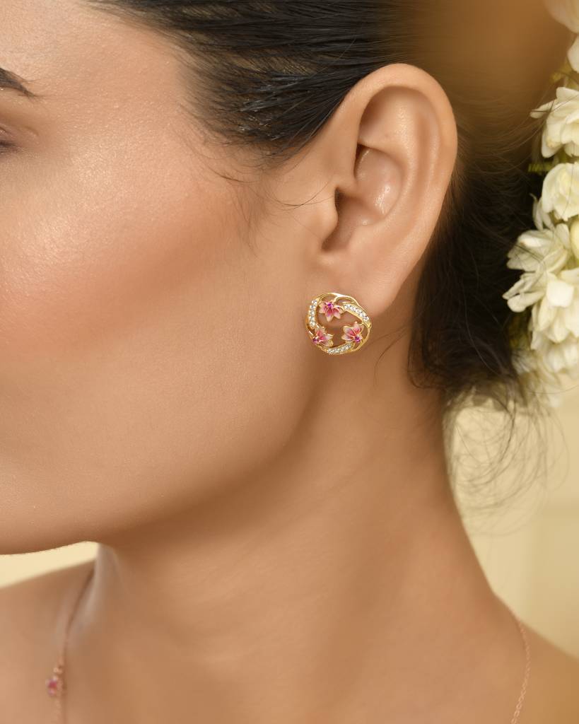 Lotus Bloom 925 Silver Stud Earrings In 22Kt Gold Plated : RV-L-7