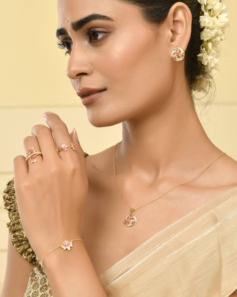 Padma Lotus 925 Silver 22Kt Gold Plated Necklace : RV-L-17