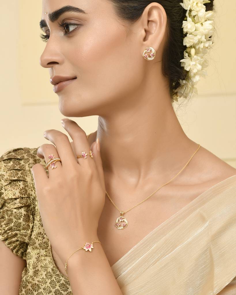 Lotus Bloom 925 Silver 22Kt Gold Plated Bracelet : RV-L-12