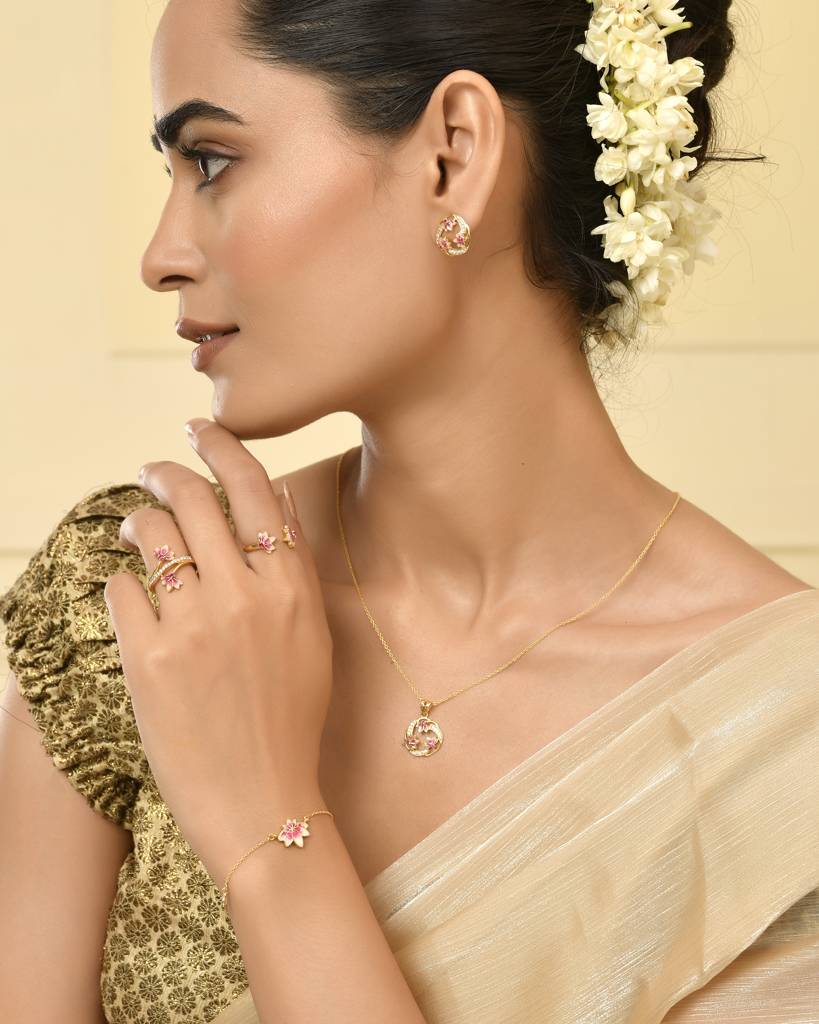 Padma Lotus 925 Silver 22Kt Gold Plated Necklace : RV-L-17