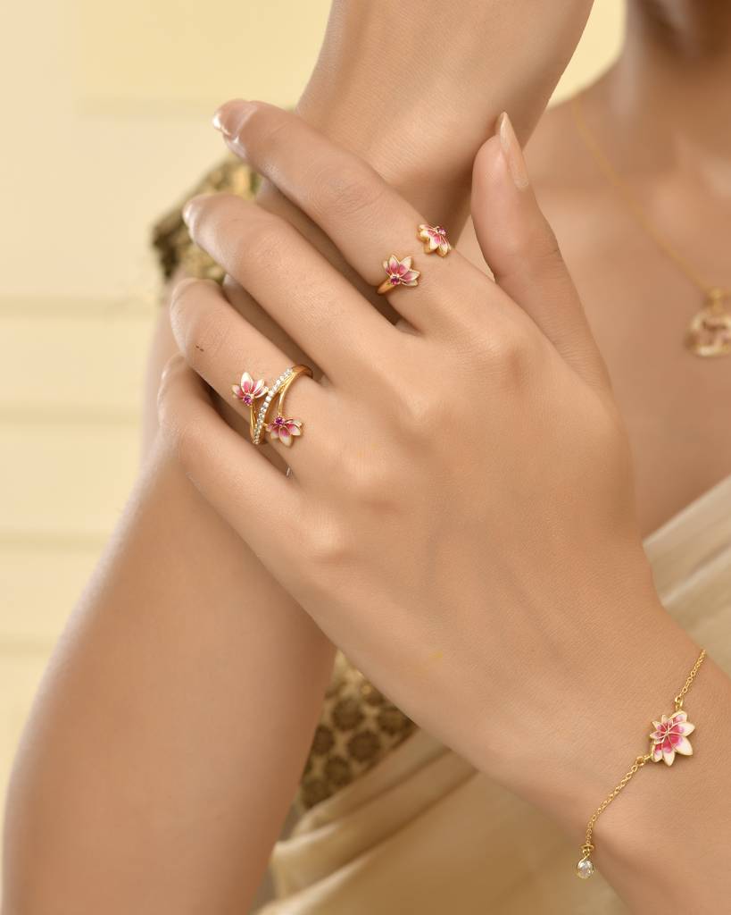 Lotus Bloom 925 Silver Ring With Meenakari I 1 Pc : RV-L-8