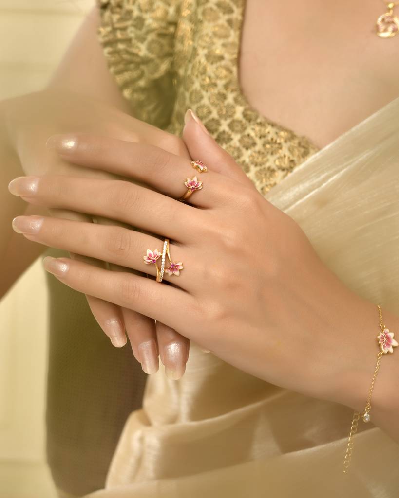 Lotus Bloom 925 Silver Ring With Meenakari I 1 Pc : RV-L-8