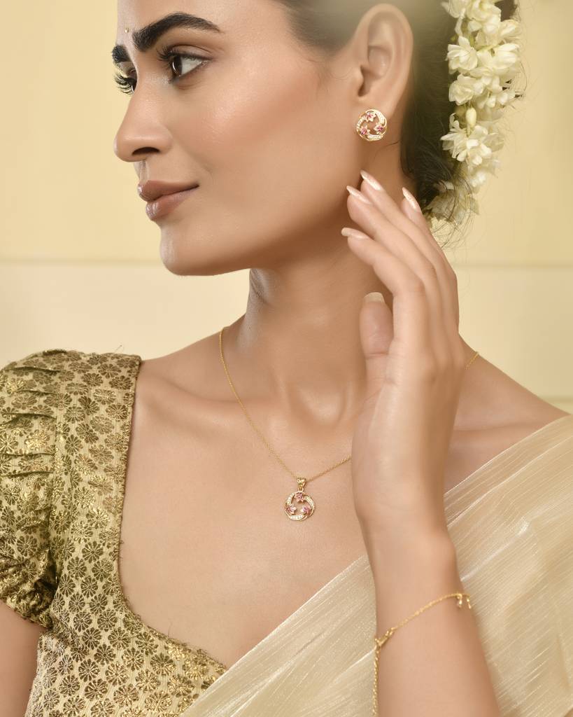 Padma Lotus 925 Silver 22Kt Gold Plated Necklace : RV-L-17