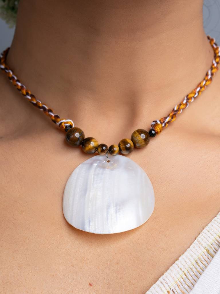 Mother Of Pearl Tiger Eye Necklace Set : LAANP148