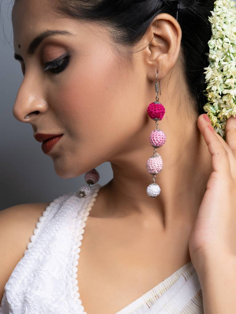 Shades Of Pink Thread Bead Dangler Earrings : LAAER682