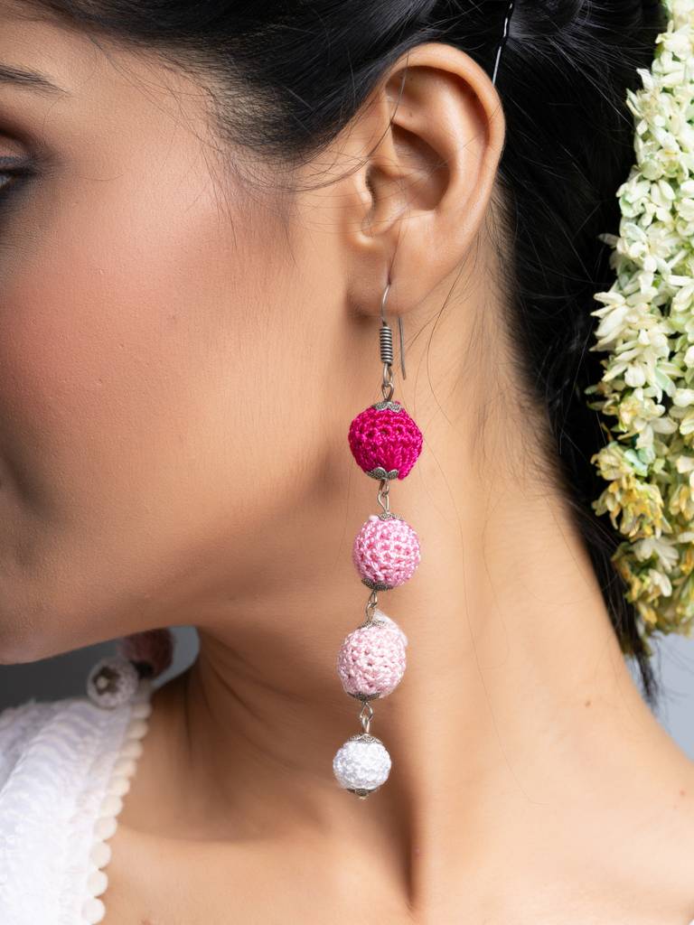 Shades Of Pink Thread Bead Dangler Earrings : LAAER682