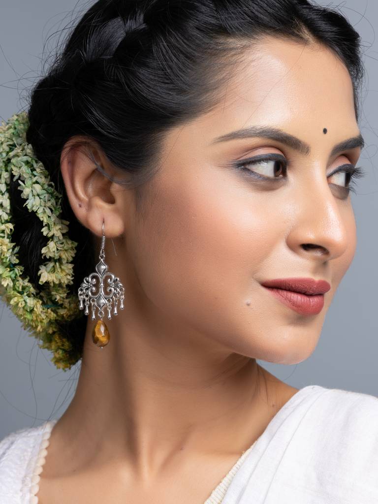 Tiger Eye German Silver Dangler Earrings : LAAER702