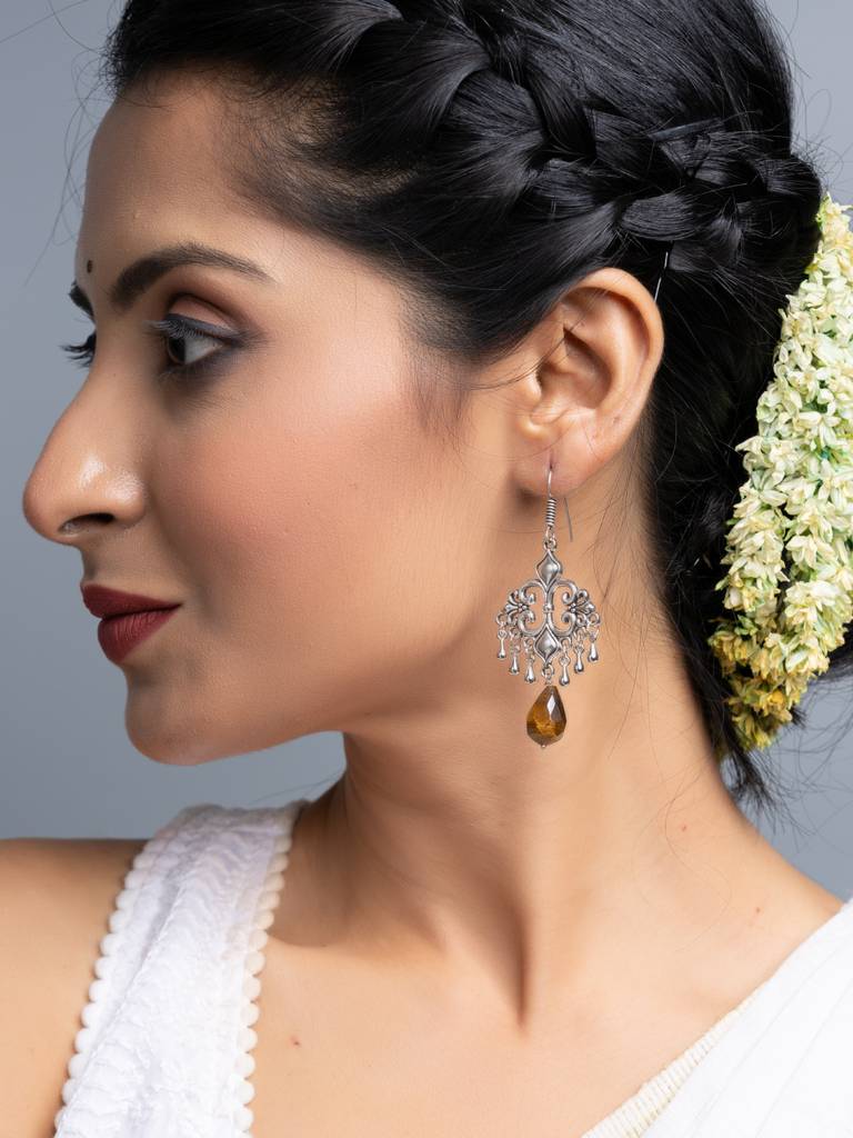 Tiger Eye German Silver Dangler Earrings : LAAER702