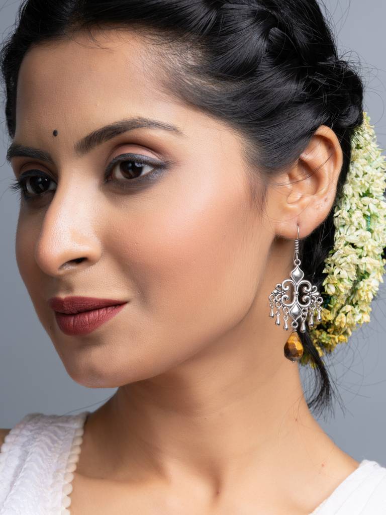 Tiger Eye German Silver Dangler Earrings : LAAER702