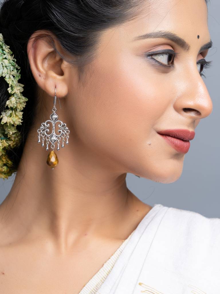 Tiger Eye German Silver Dangler Earrings : LAAER702