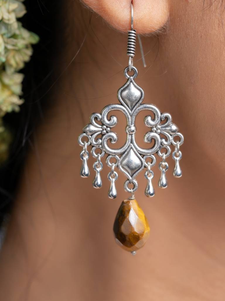 Tiger Eye German Silver Dangler Earrings : LAAER702