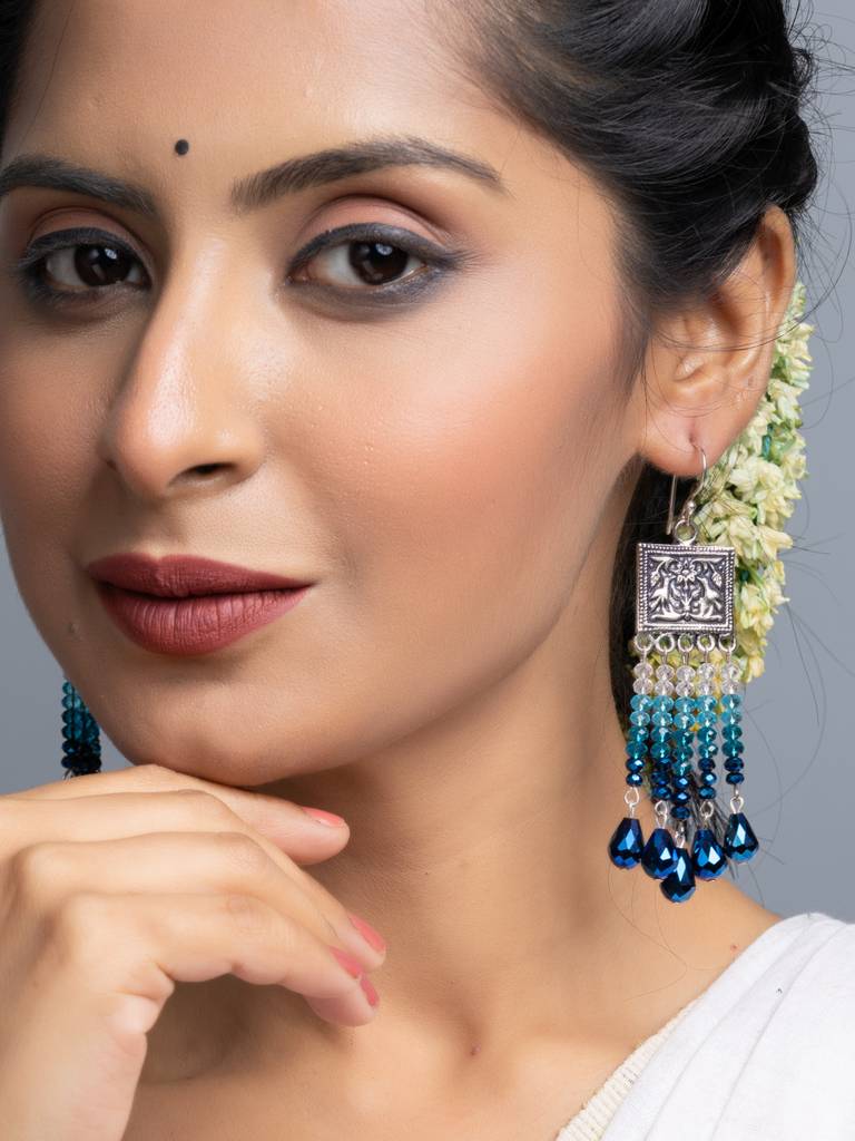 Shades Of Blue Crystal Dangler Earrings : LAAER708