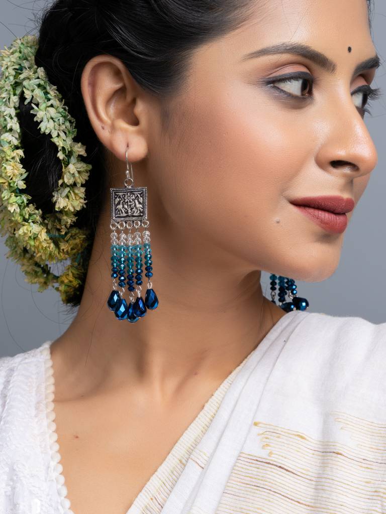 Shades Of Blue Crystal Dangler Earrings : LAAER708