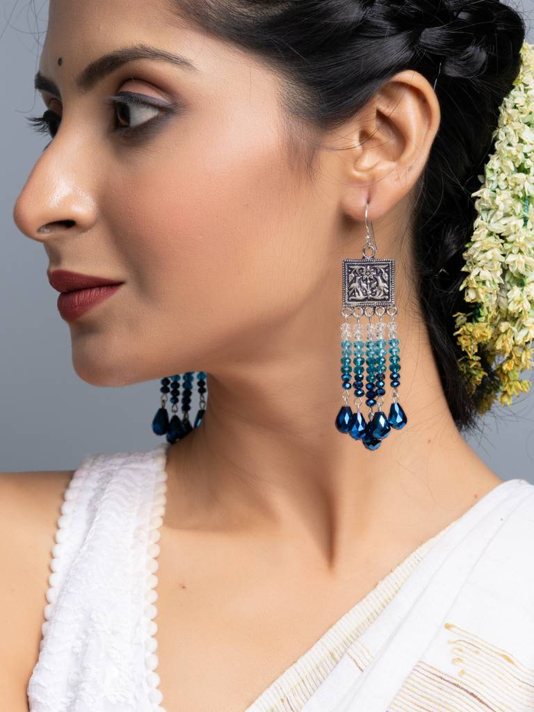 Shades Of Blue Crystal Dangler Earrings : LAAER708