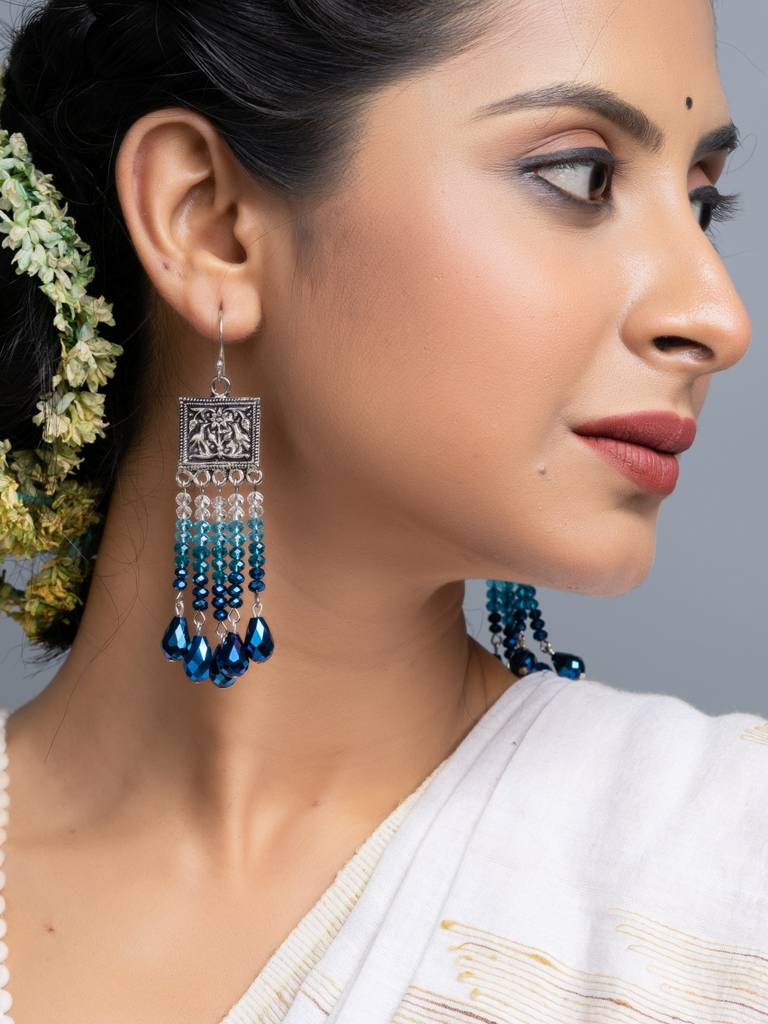 Shades Of Blue Crystal Dangler Earrings : LAAER708