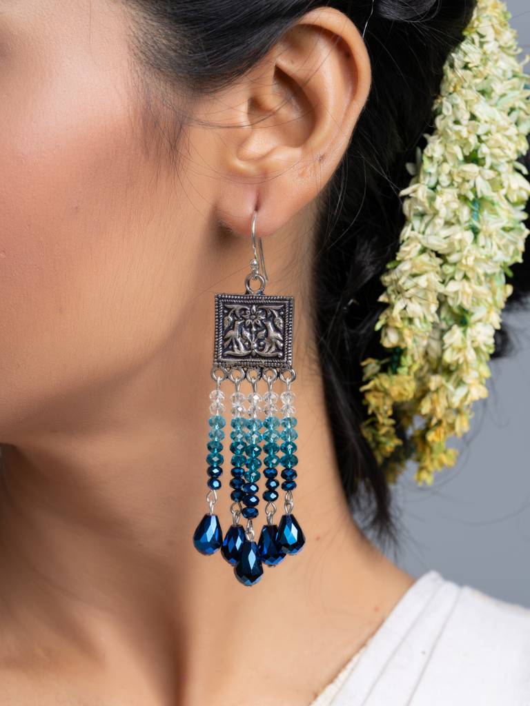 Shades Of Blue Crystal Dangler Earrings : LAAER708