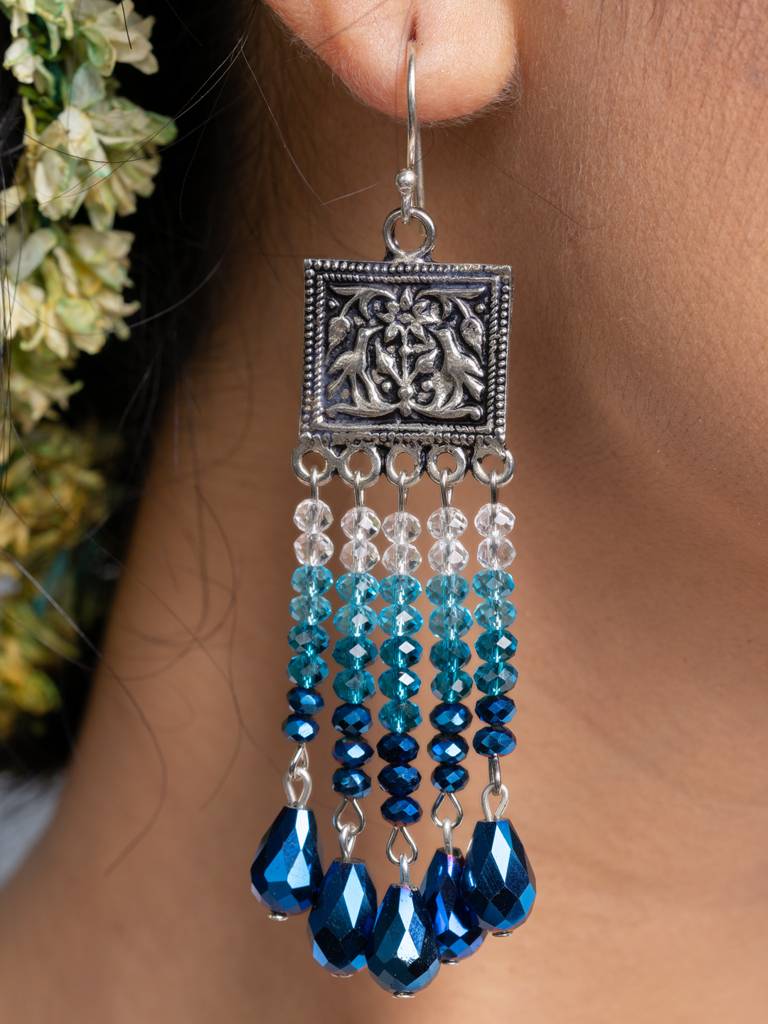 Shades Of Blue Crystal Dangler Earrings : LAAER708