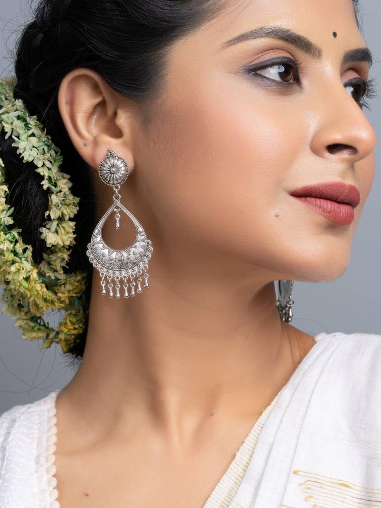 German Silver Stud Drop Chandbali Earrings : LAAER710