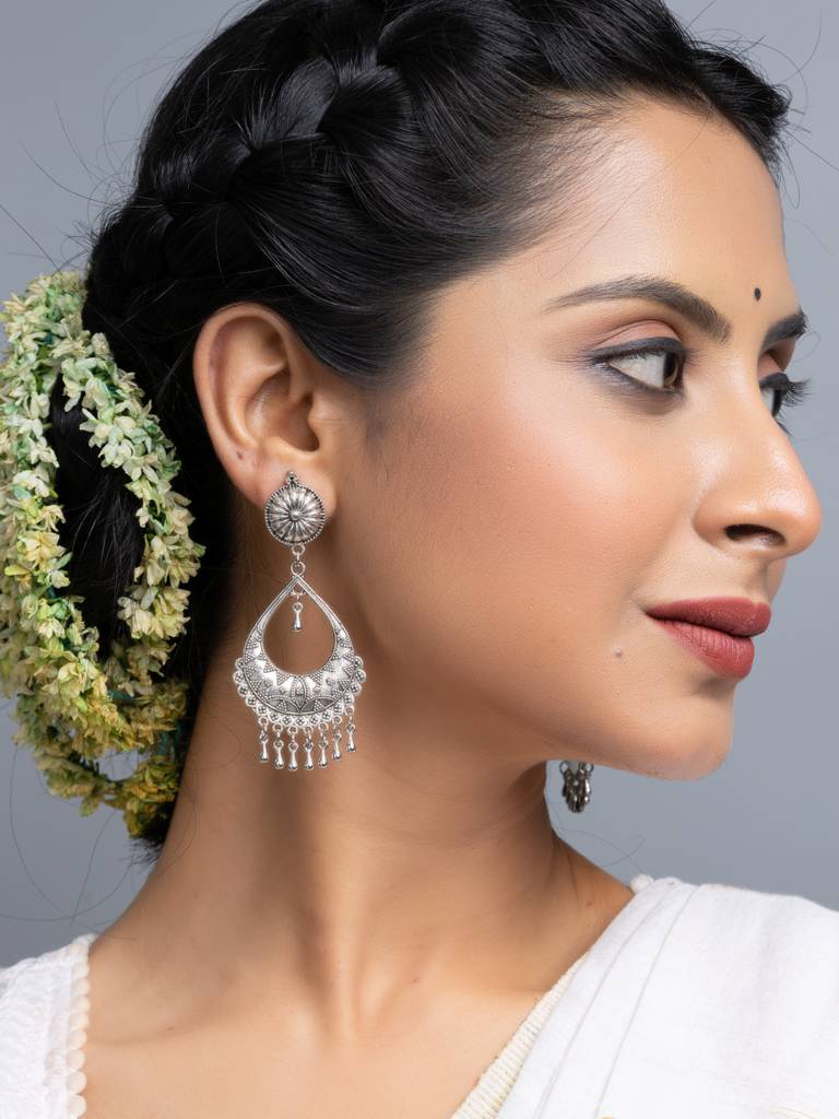 German Silver Stud Drop Chandbali Earrings : LAAER710