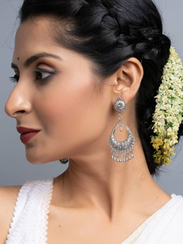 German Silver Stud Drop Chandbali Earrings : LAAER710
