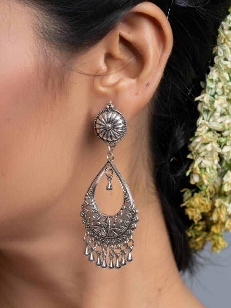 German Silver Stud Drop Chandbali Earrings : LAAER710