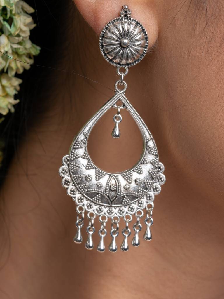 German Silver Stud Drop Chandbali Earrings : LAAER710