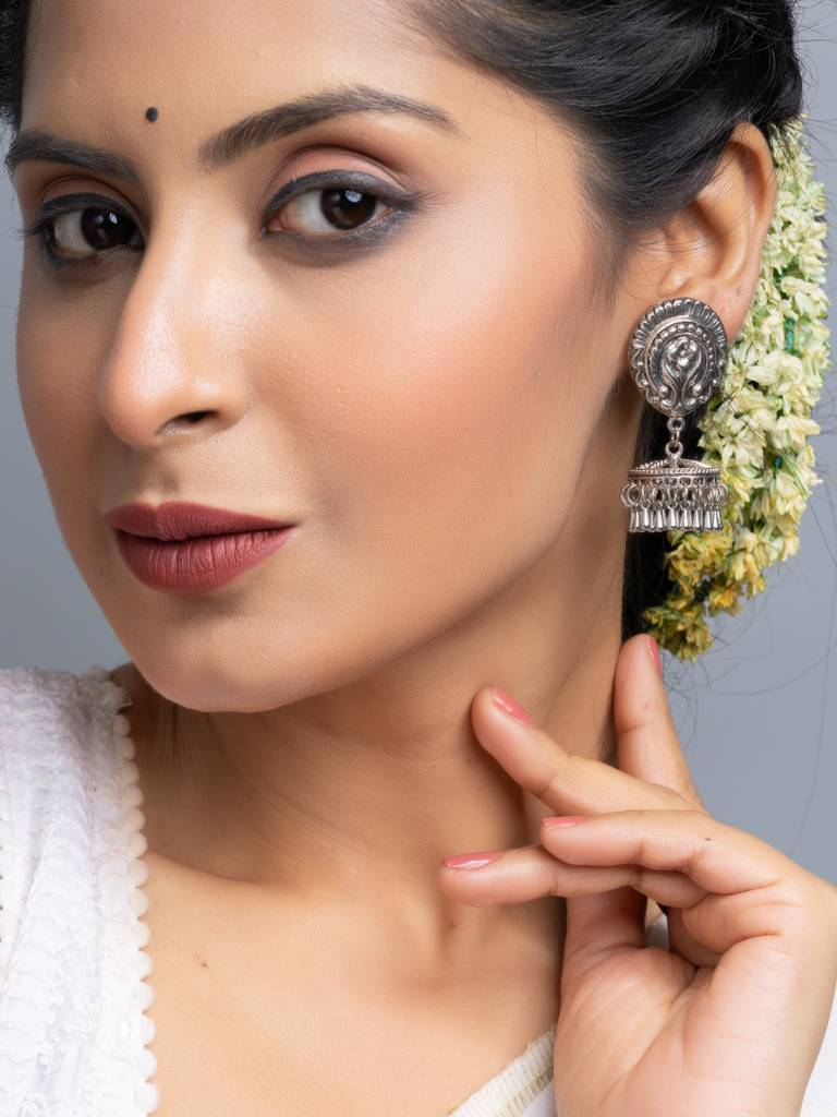 German Silver Stud Jhumka Earrings : LAAER711