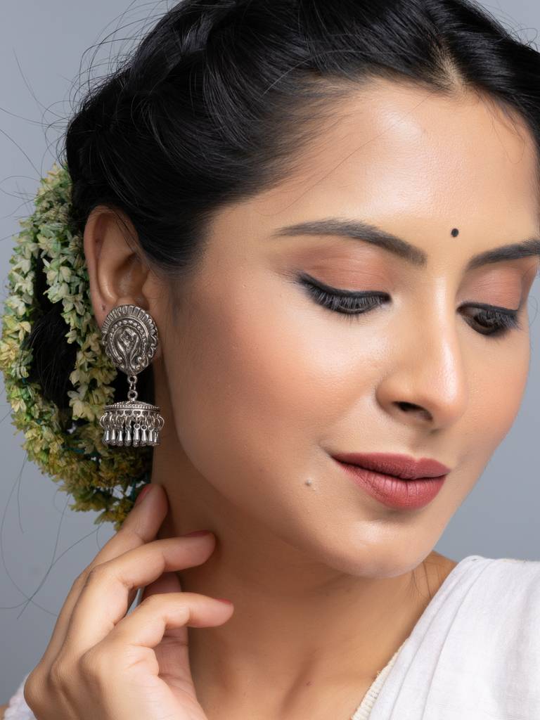 German Silver Stud Jhumka Earrings : LAAER711