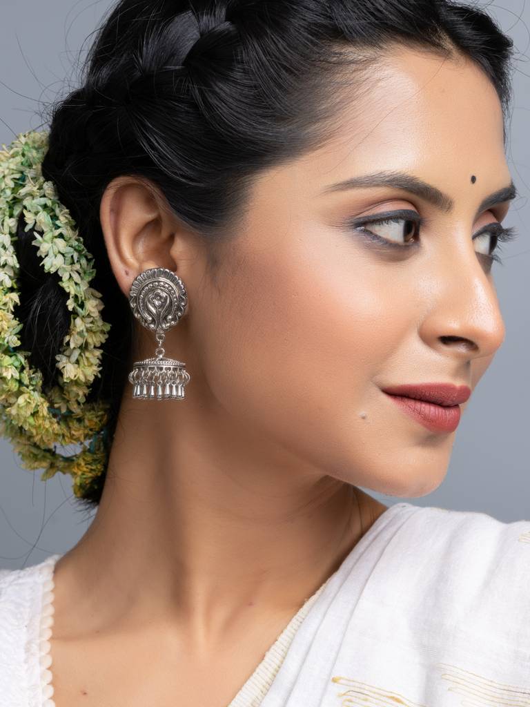 German Silver Stud Jhumka Earrings : LAAER711