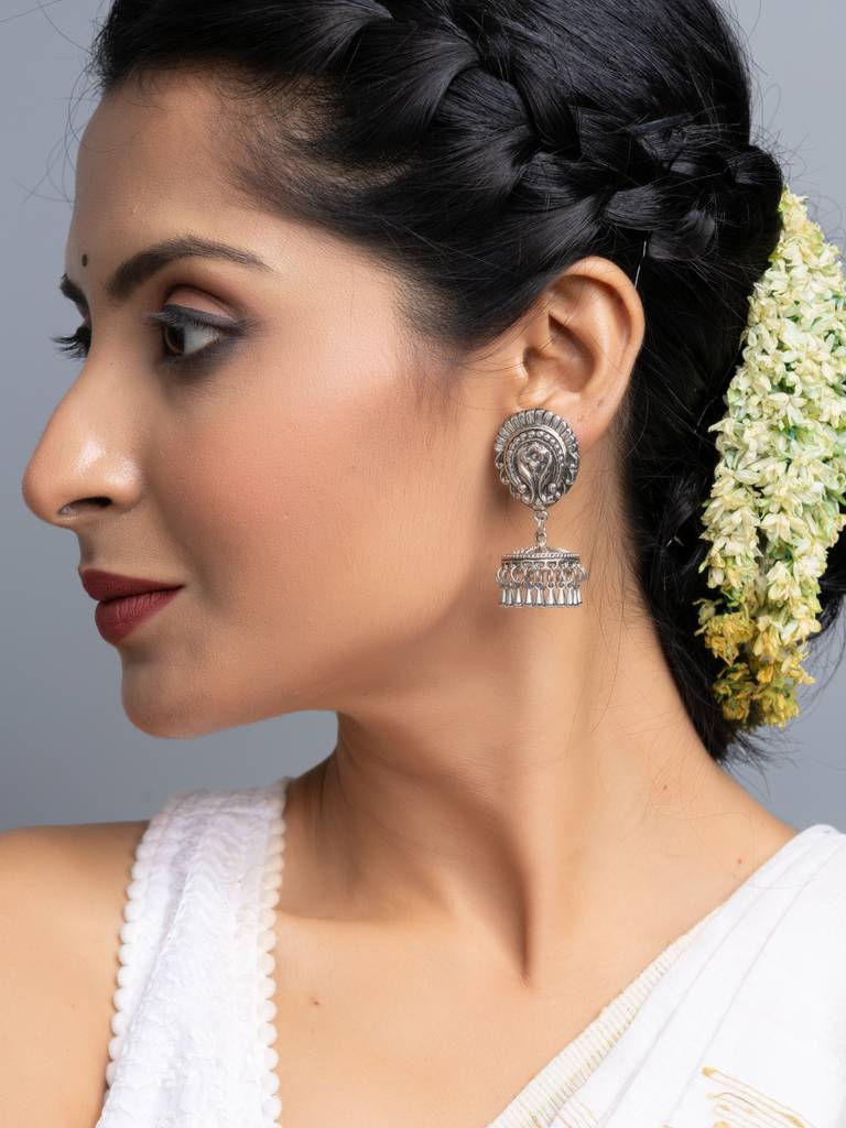 German Silver Stud Jhumka Earrings : LAAER711