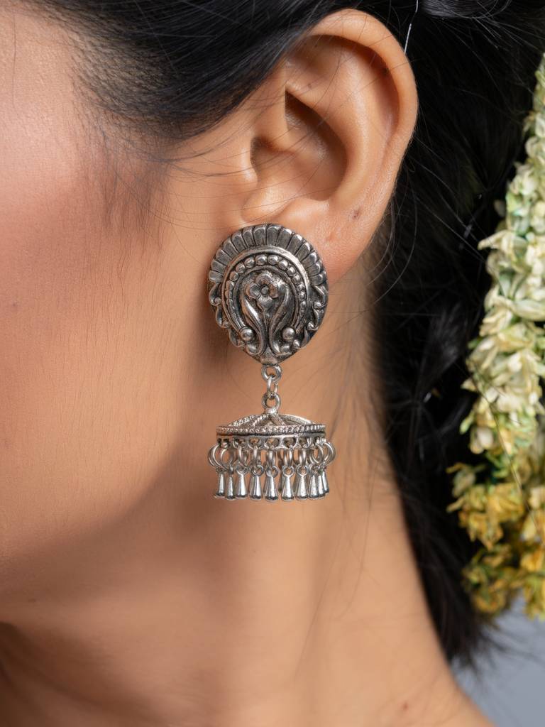 German Silver Stud Jhumka Earrings : LAAER711