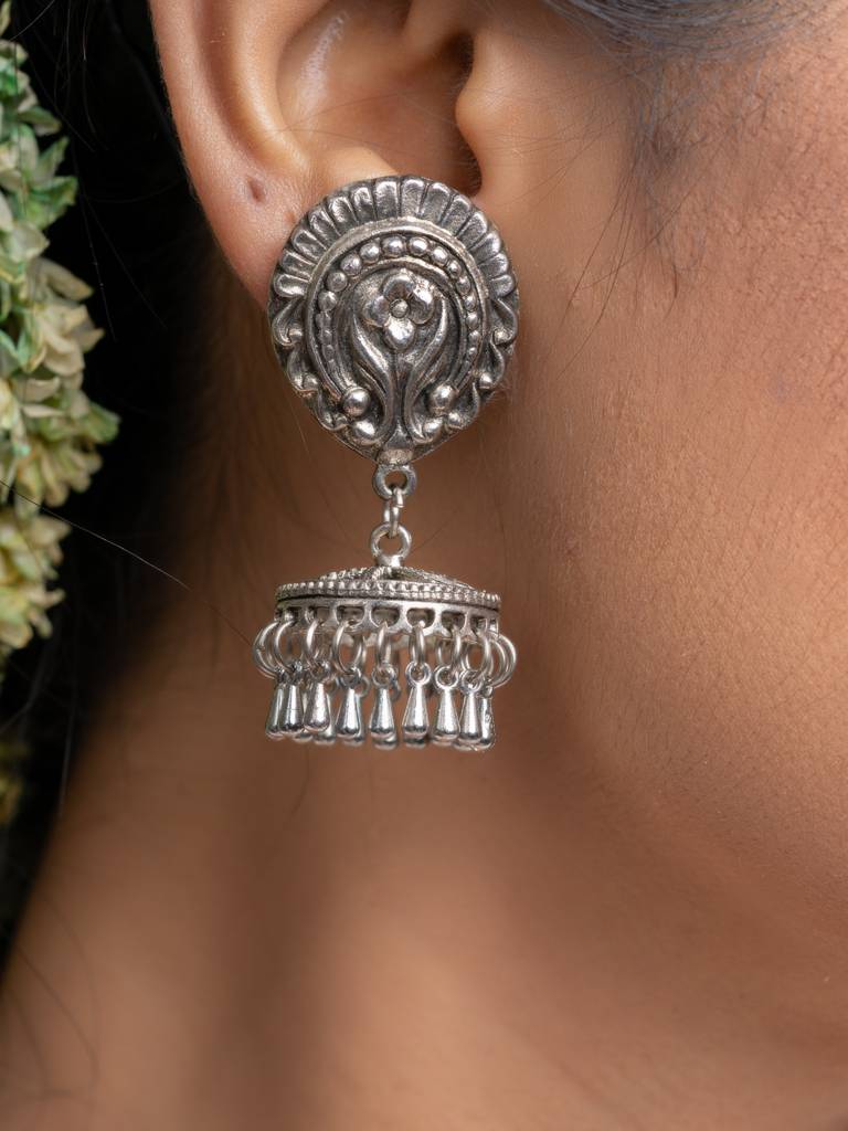 German Silver Stud Jhumka Earrings : LAAER711