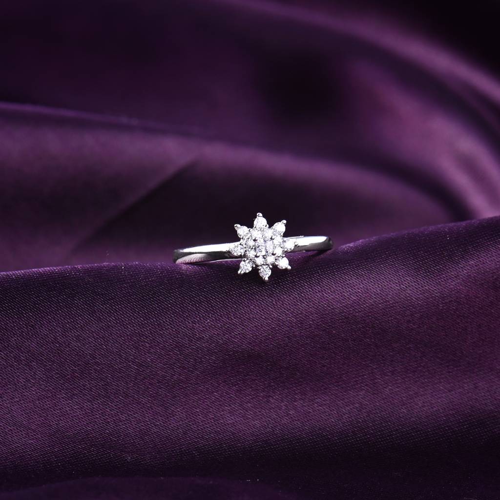 925 Sterling Silver Sunflower Zircon Silver Flower Adjustable Ring