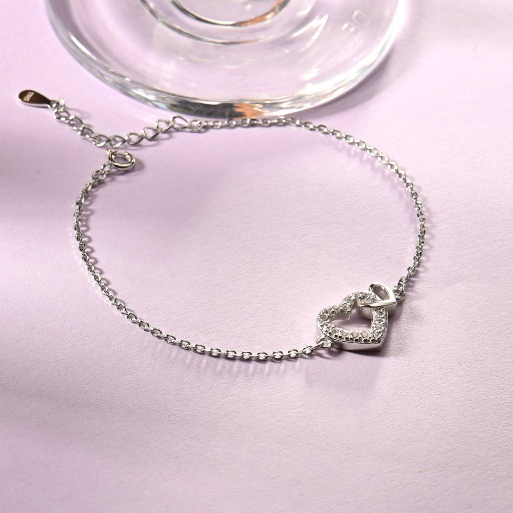 RACHIVA 925 Sterling Silver Enchanted Love Silver Duo Hearts