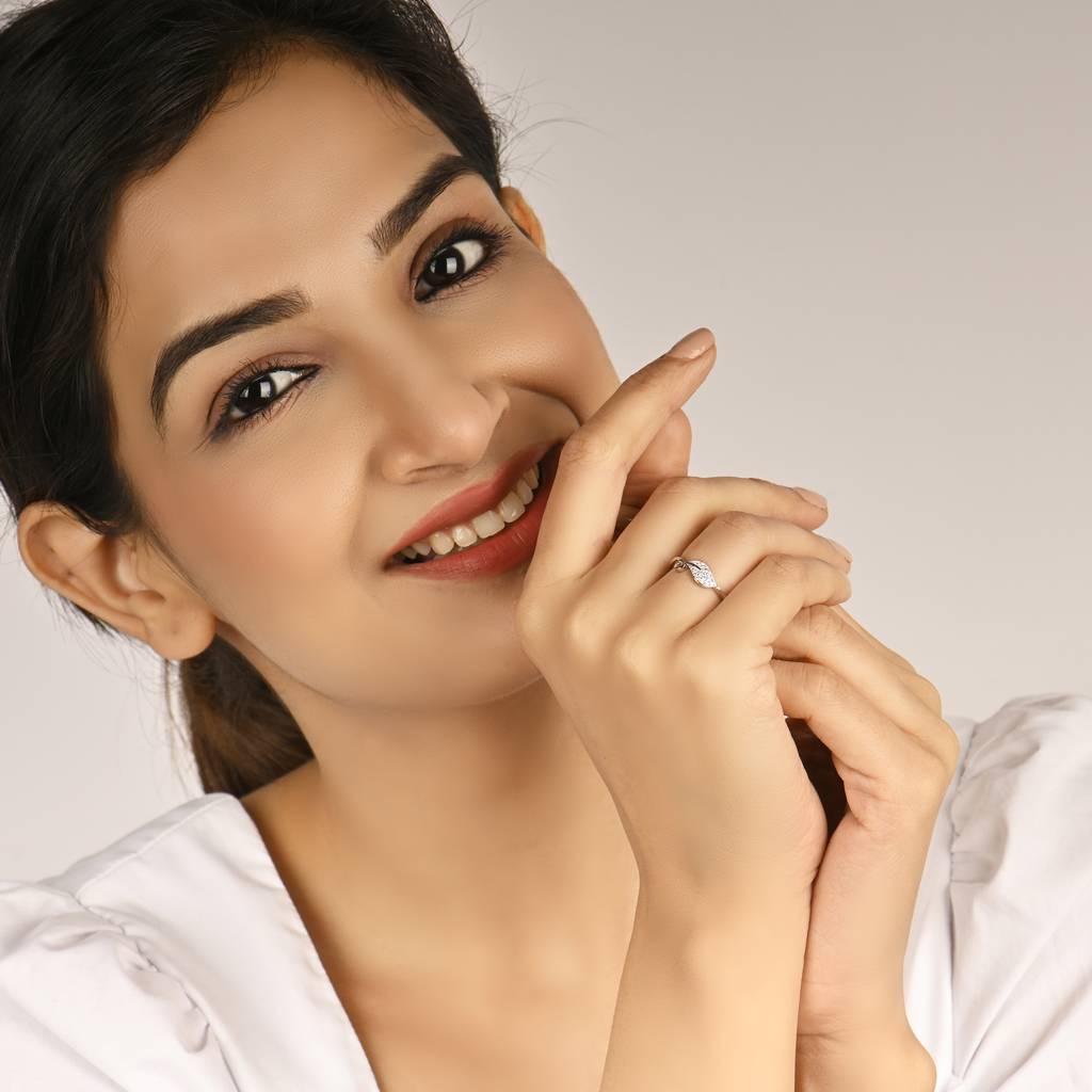 925 Sterling Silver Leaf Poetry Zircon Adjustable Ring : RJSPRG05