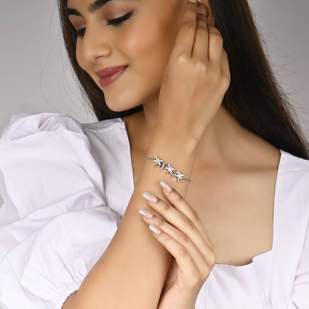 925 Sterling Silver Butterfly Affection Silver Bracelet : RJSPBR14