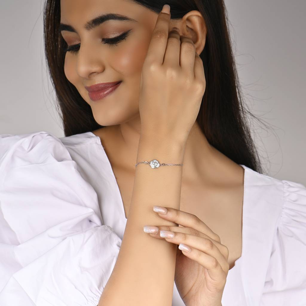 925 Sterling Silver Rose Of Love Silver Bracelet : RJSPBR04