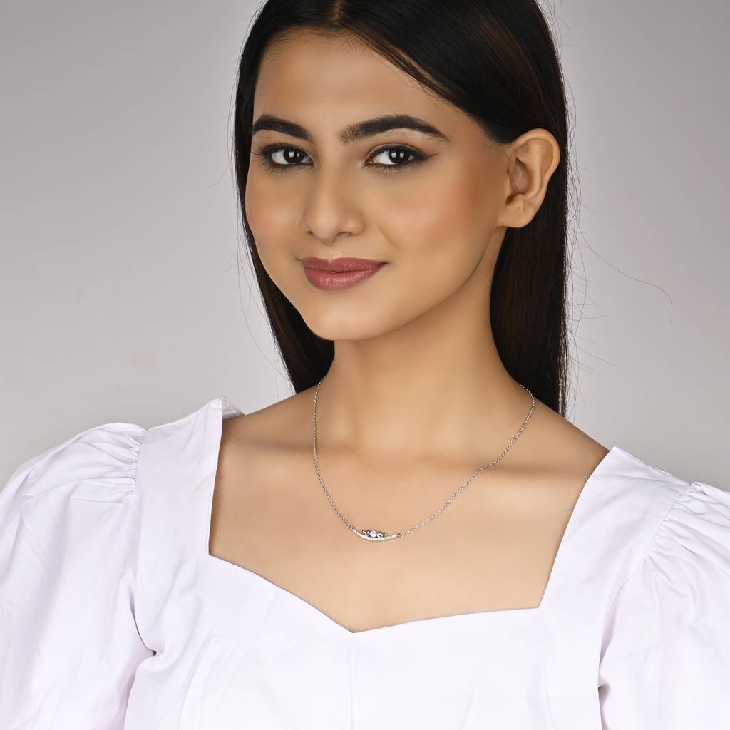 925 Sterling Silver Arc Zircon Pendant With Link Chain : RJSPPN21