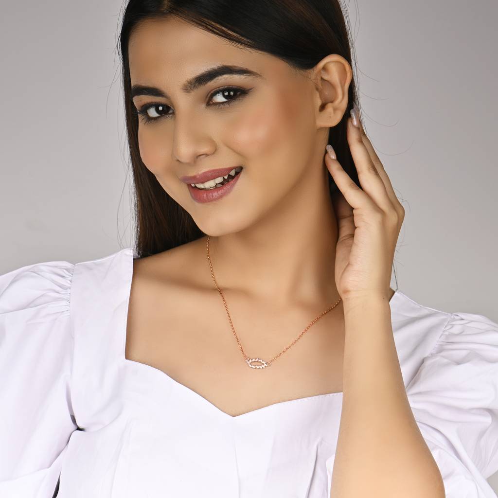 925 Sterling Silver Rose Gold Leaf Cascade Pendant With Link Chain : RJSPPN23