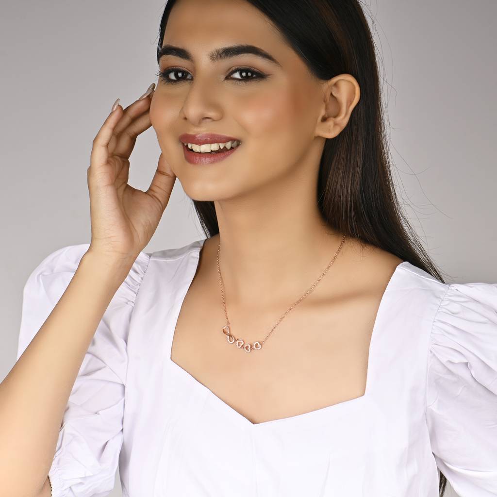 925 Sterling Silver Infinity Love Trifold Hearts Zircon Rose Gold Pendant With Link Chain : RJSPPN12