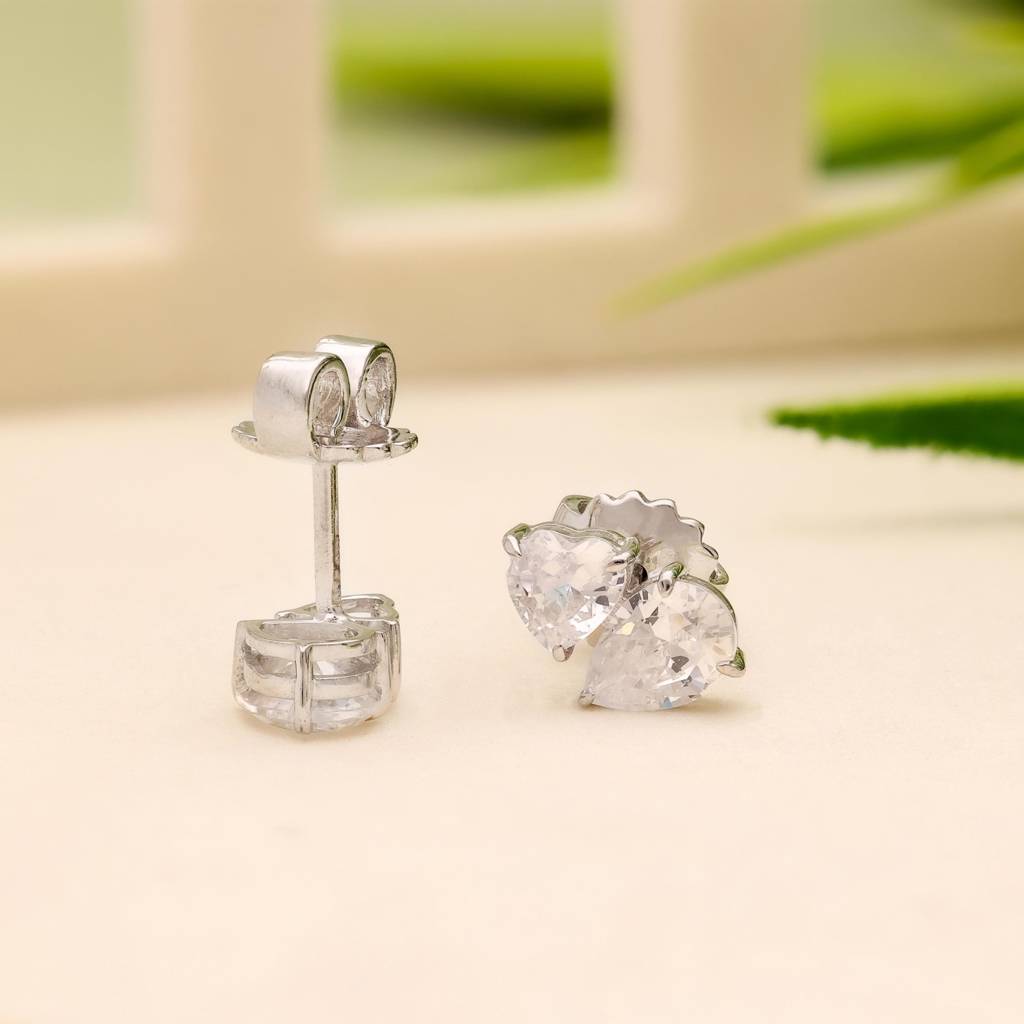 925 Silver Heart & Pear Cz Two Stone Stud Earrings : SE_000527