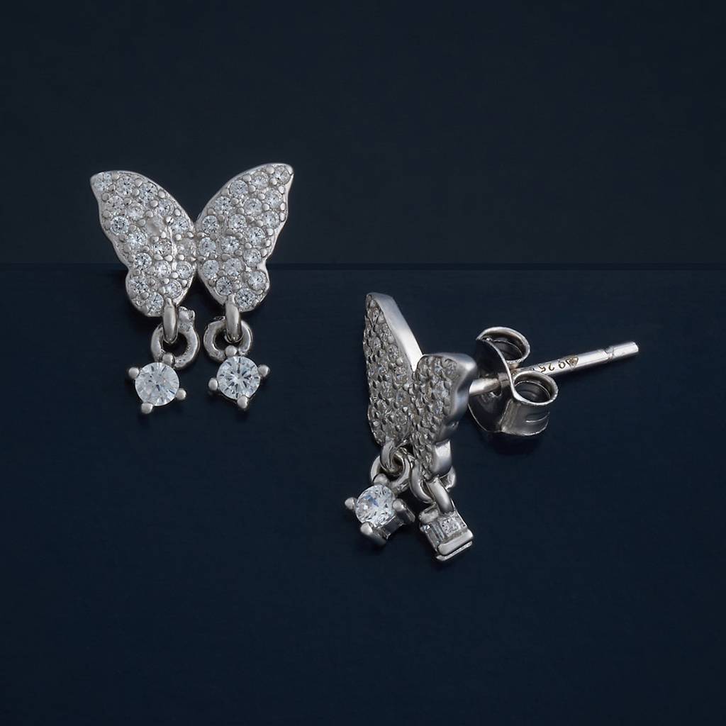 Kushal'S Fashion Jewellery White Rhodium-Plated Party Zircon 92.5 Sterling Silver Stud Earrings-183029 : 436952