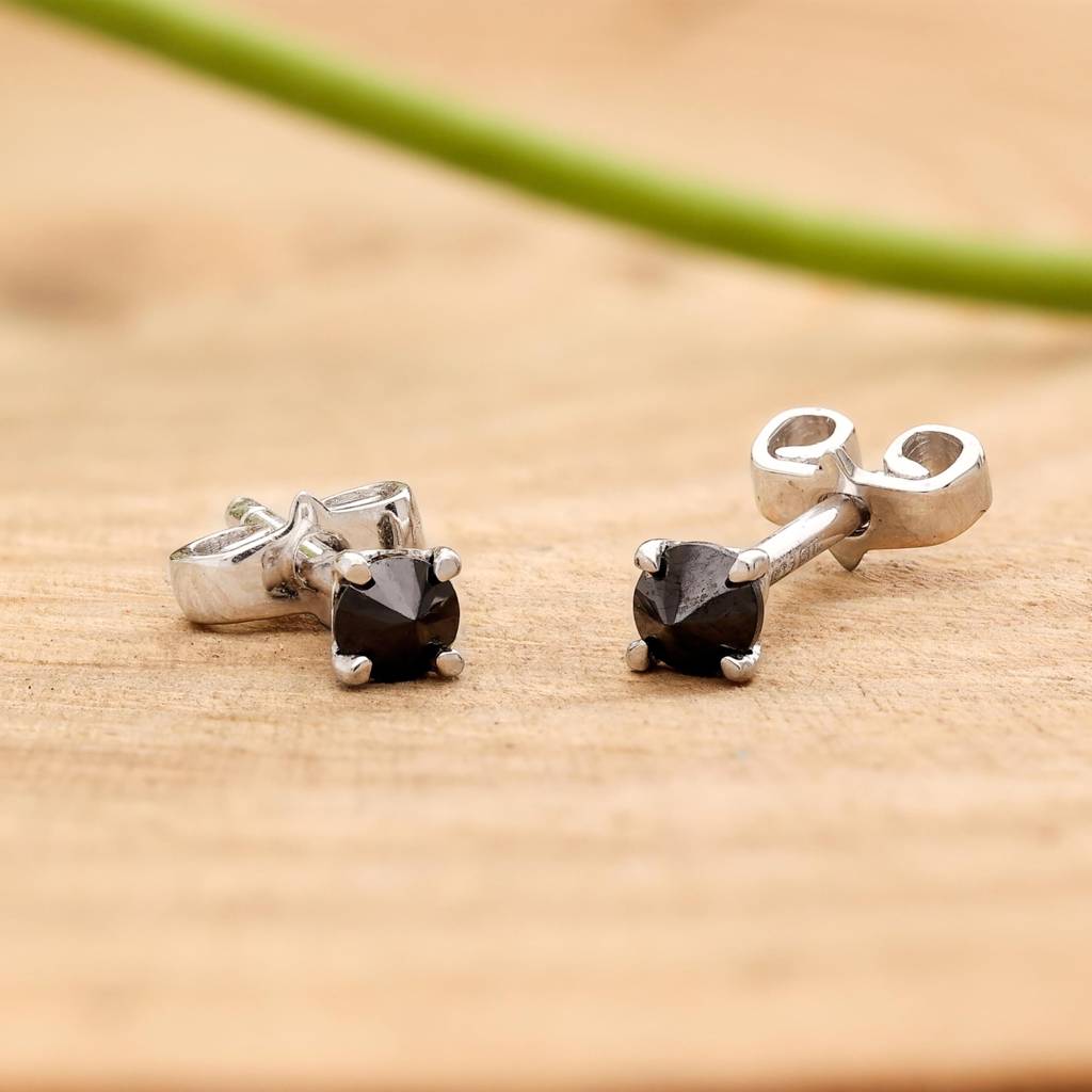925 Silver Black Cz Stud Earrings Â Minimalist Unisex Jewelry Handmade Gift : SE_000583