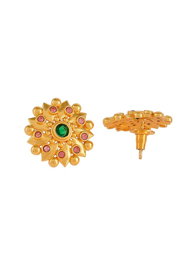 Abharan Red And Green Stones And Pearls Opulent Jewellery Set : 8905124494495
