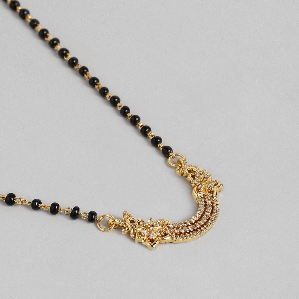 Estele Gold Plated Cz Floral Shimmering Designer Mangalsutra Necklace Set For Women : AD-MS-025NKER