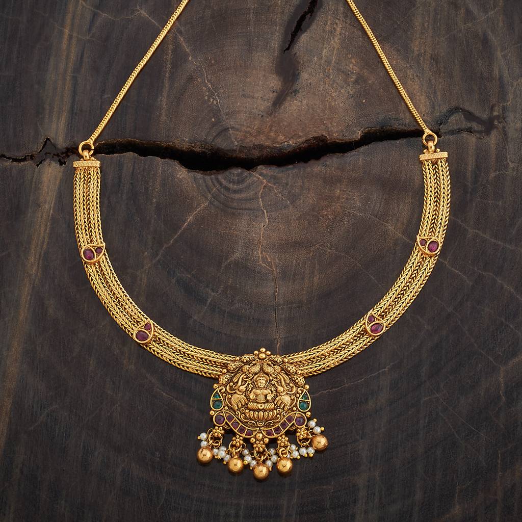 Kushal'S Fashion Jewellery Ruby-Green Gold-Plated Ethnic Antique Jewellery Set -182873 : 436525