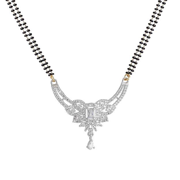Gehena By Estele Fashion Jewelry Mangalsutra Necklace Set For Women: Rhodium Plated Graceful Mangalsutra  : OSAKMS004-IRWENKER